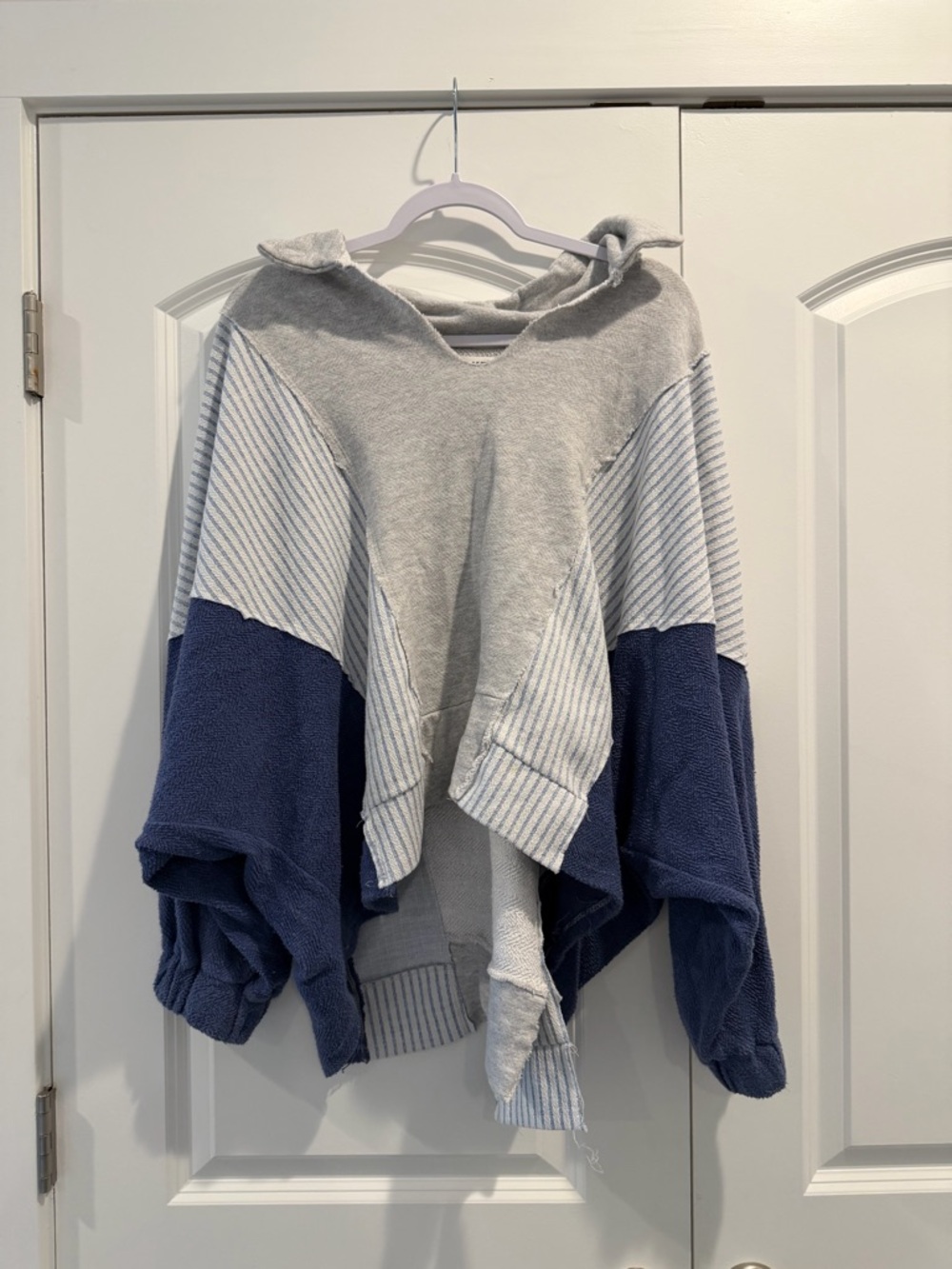 BUCKETLIST Gray and Navy Colorblock Hooded Poncho Sweater